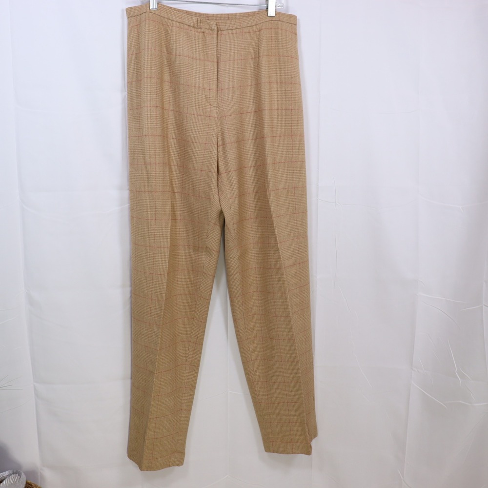 Gianfranco Ferre Forma Trousers 16 Beige Womens Wool Blend Plaid Pants - Picture 1 of 5